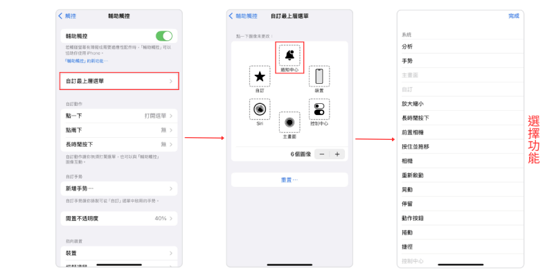 設定iPhone 小白點的自訂最上層選單